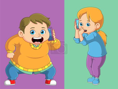 Illustration for A family having a conversation on the telephone of illustration - Royalty Free Image