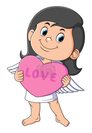Téléchargez les illustrations : The cute angel girl is standing and holding the love doll of illustration - en licence libre de droit