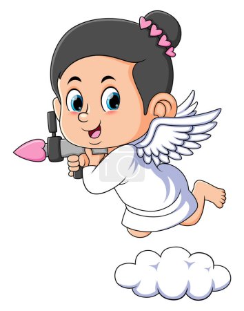 Illustration for The little cupid girl is shooting the love in the valentine's day of illustration - Royalty Free Image