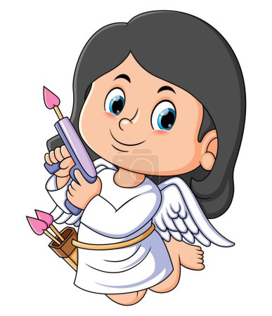 Illustration for The little cupid girl is spreading the love with the gun of illustration - Royalty Free Image