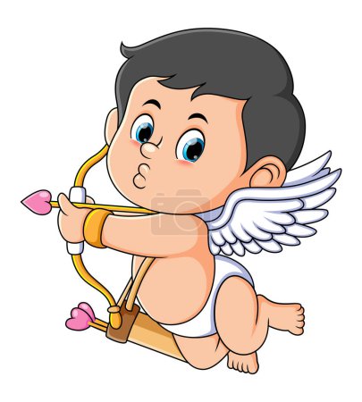 Téléchargez les illustrations : The cute baby cupid boy and aiming the target of illustration - en licence libre de droit