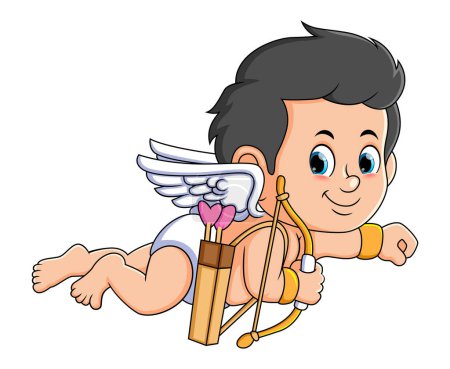 Illustration for The cupid boy is flying and moving with the love bow of illustration - Royalty Free Image