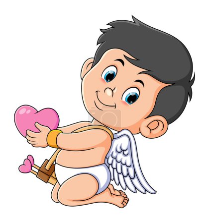 Téléchargez les illustrations : The happy cupid boy is holding the love for gift of illustration - en licence libre de droit
