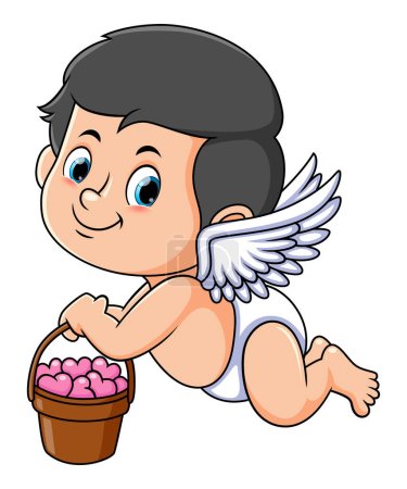 Téléchargez les illustrations : The cupid boy is flying and spreading the love in the pail of illustration - en licence libre de droit