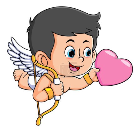 Téléchargez les illustrations : The cupid boy is giving the heart to the people of illustration - en licence libre de droit
