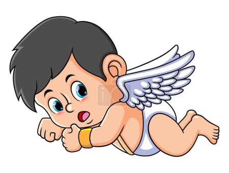 Ilustración de The cupid boy is flying and showing the shock expression of illustration - Imagen libre de derechos