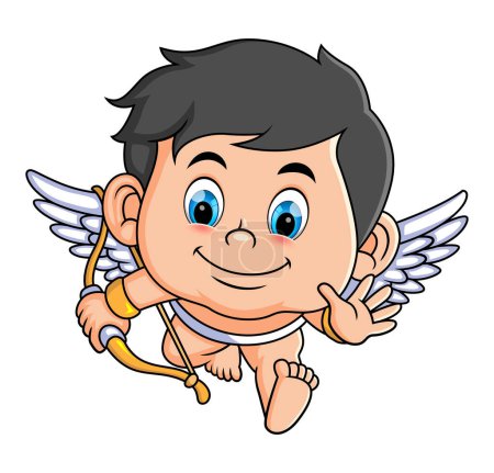 Illustration for The cute cupid boy is flying and waving the hand of illustration - Royalty Free Image