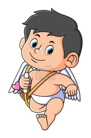 Illustration for The cupid boy is walking and bringing the arrow and bow of illustration - Royalty Free Image