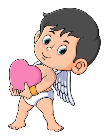 Téléchargez les illustrations : The cute cupid boy is walking and holding the love doll of illustration - en licence libre de droit