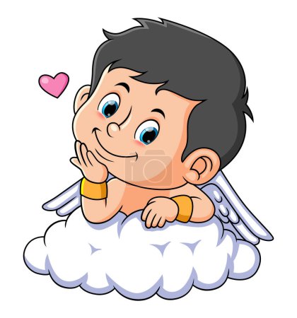 Illustration for The cupid boy is posing cutely with the cloud in the sky of illustration - Royalty Free Image