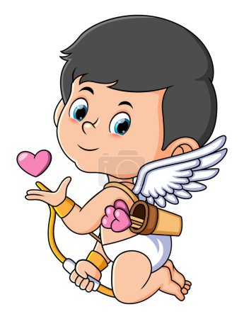 Illustration for The handsome cupid is flying while carrying a bow and love arrow of illustration - Royalty Free Image