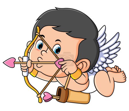 Illustration for The cute cupid is going to shoot a love arrow to someone of illustration - Royalty Free Image