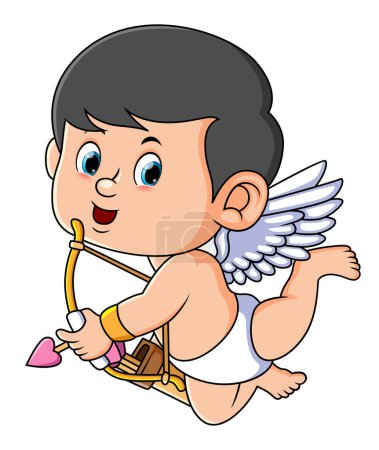 Téléchargez les illustrations : The flying cupid is posing with a romance bow and love arrow of illustration - en licence libre de droit