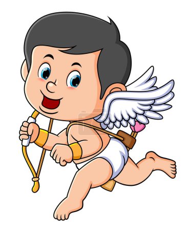 Téléchargez les illustrations : The happy cupid is running while carrying lots of love arrow of illustration - en licence libre de droit