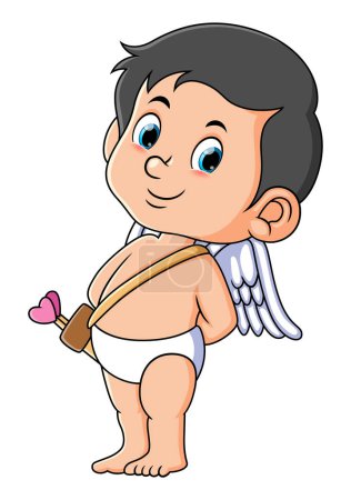 Téléchargez les illustrations : The cute cupid is standing up straight and hiding something of illustration - en licence libre de droit