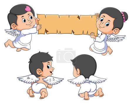 Illustration for The group of cupid is showing something and posing cutely of illustration - Royalty Free Image