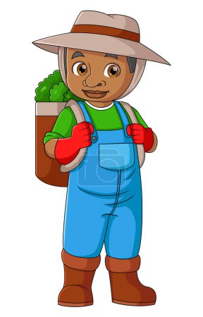 Téléchargez les illustrations : A African man works as a gardener or vegetable and fruit picker of illustration - en licence libre de droit