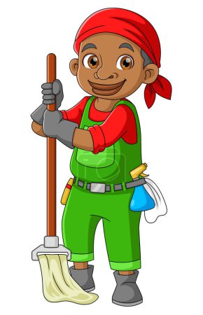 Illustration for A African man works as a professional cleaning service of illustration - Royalty Free Image