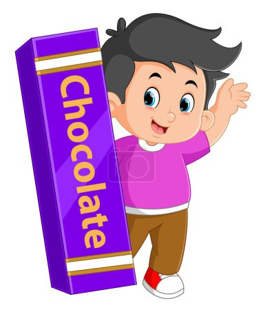 cute boys are posing with a huge chocolate on valentine's day of illustration