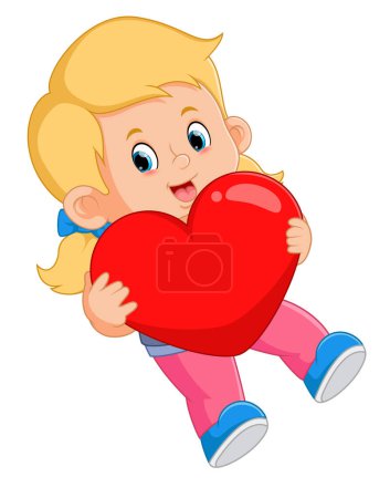 Illustration for Cute girls are carrying big red valentine hearts of illustration - Royalty Free Image