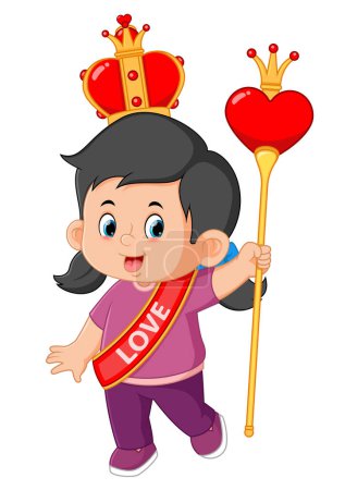 Ilustración de Cute girls became a princess by carrying love sticks and wearing love crowns of illustration - Imagen libre de derechos