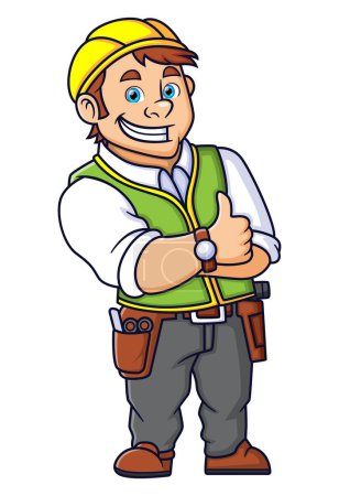 Illustration for Cartoon of construction worker with thumb up hand of illustration - Royalty Free Image