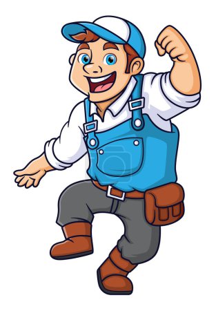 Illustration for The happy handyman is jumping and excited character of illustration - Royalty Free Image