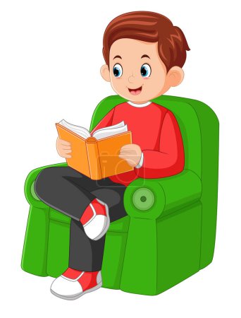 Illustration for A father enjoying a holiday relaxing on the couch and reading a book of illustration - Royalty Free Image