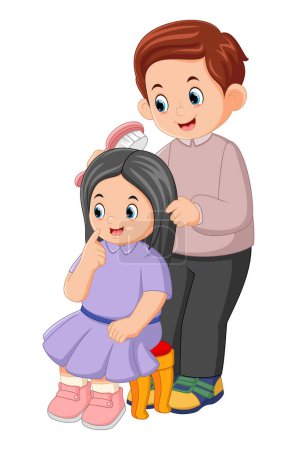 Ilustración de Un padre está peinando el pelo de su hija suavemente de la ilustración - Imagen libre de derechos