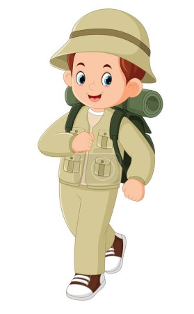 Ilustración de Un joven haciendo actividades aventureras con ropa aventurera y llevando una gran mochila de ilustración - Imagen libre de derechos