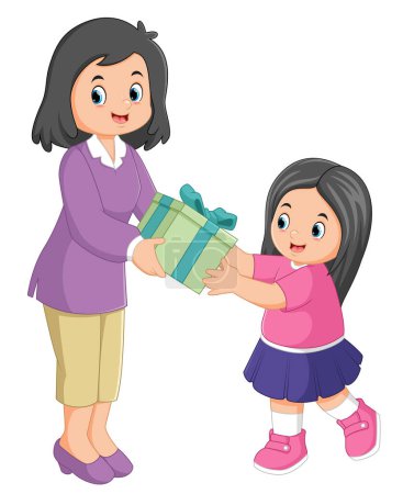 Téléchargez les illustrations : Une mère a surpris sa fille en donnant un grand cadeau d'illustration - en licence libre de droit