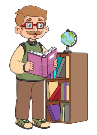Téléchargez les illustrations : Un vieil homme cherche un livre dans la bibliothèque de la bibliothèque municipale d'illustration - en licence libre de droit
