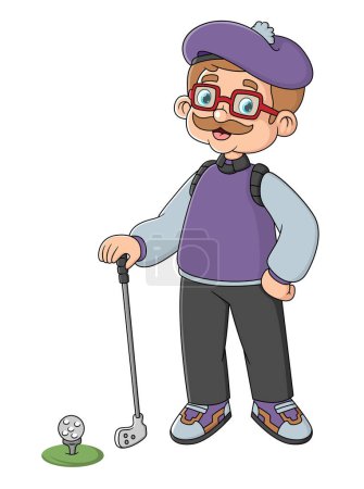 Illustration for A grandfather works as a professional golfer in an international golf tournament of illustration - Royalty Free Image