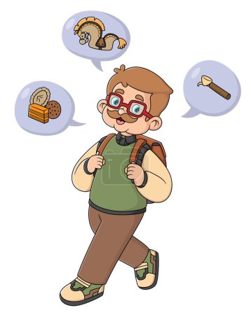 Illustration for A grandfather was walking with a large backpack to go on recreation of illustration - Royalty Free Image