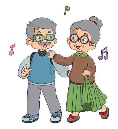Téléchargez les illustrations : Grands-parents s'amusent à danser et danser de l'illustration - en licence libre de droit