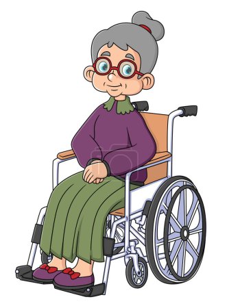 Téléchargez les illustrations : Grand-mère est assise dans un fauteuil roulant sur un fond blanc d'illustration - en licence libre de droit
