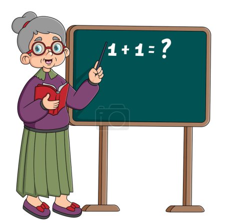 Illustration for Professor teacher scientist standing near blackboard and teaching concept. Vector flat graphic design illustration - Royalty Free Image