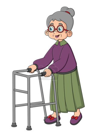 Illustration for Old woman walking with zimmer frame. Clipart image isolated on white background of illustration - Royalty Free Image