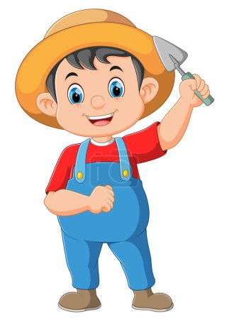 Illustration for Cute farmer character holding small shovel of illustration - Royalty Free Image