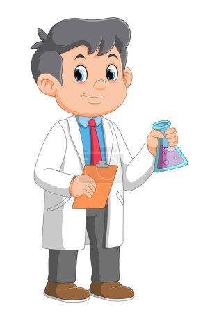Ilustración de Cartoon boy científico sosteniendo tubos de ensayo de ilustración - Imagen libre de derechos