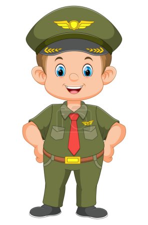 Ilustración de Personaje militar sonriente de dibujos animados sobre fondo blanco de ilustración - Imagen libre de derechos