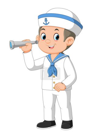 Illustration for The sailor is holding the binoculars of illustration - Royalty Free Image