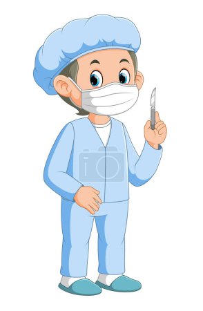 Téléchargez les illustrations : Jeune médecin tenant scalpel chirurgical d'illustration - en licence libre de droit