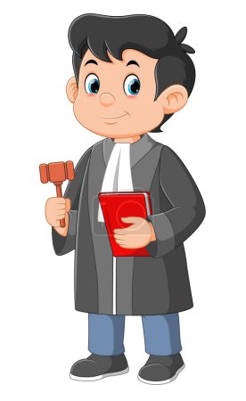Illustration for Young lawyer is holding a hammer in his hands of illustration - Royalty Free Image