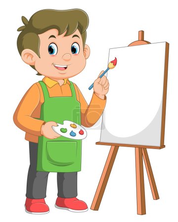 Téléchargez les illustrations : Dessin animé garçon peinture sur fond blanc de l'illustration - en licence libre de droit