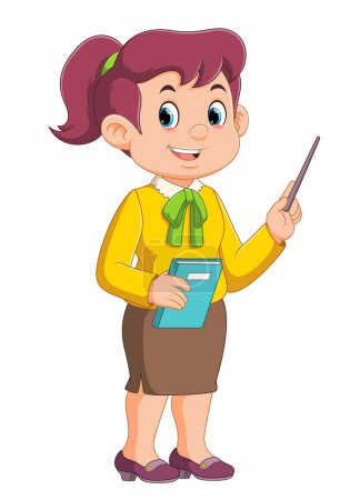 Illustration for Cartoon female teacher with pointer stick of illustration - Royalty Free Image