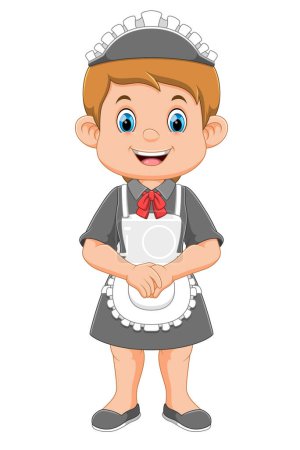 Illustration for Young beautiful housekeeper wearing her uniform with apron at the job of illustration - Royalty Free Image
