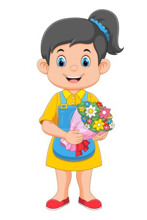 Illustration for Woman florist with bouquet of flowers of illustration - Royalty Free Image