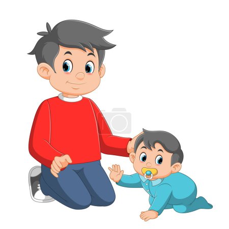 Illustration for Father and baby crawling, enjoy together of illustration - Royalty Free Image