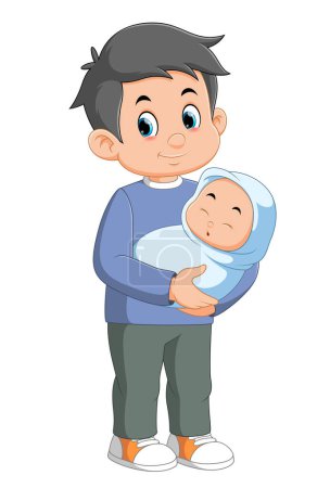 Téléchargez les illustrations : Nouveau-né père tenant le nouveau-né à la maison de l'illustration - en licence libre de droit